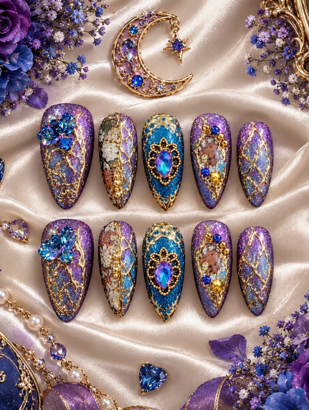 Purple And Blue Press-On Nails